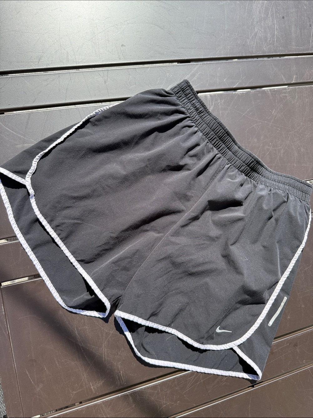 Nike Dri Fit Women's Black Running Shorts with lining and White Trim Med